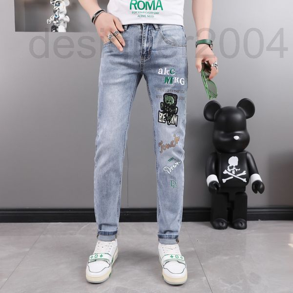 

men's jeans designer embroidered men's jeans 2022 spring and summer new high-end soft elastic slim fit young pants 3jsv, Blue