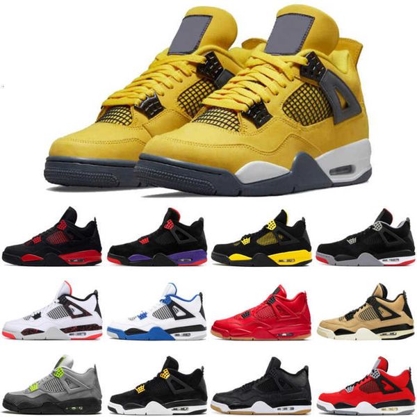 

lightning yellow jordons 4 4s mens womens jumpman basketball shoes taupe haze desert moss university blue white oreo black cat fire red bred