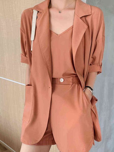

women summer fashion casual blazer shorts suit office ladies elegant jackets three pieces set femme business vintage outfits j220813, White;black
