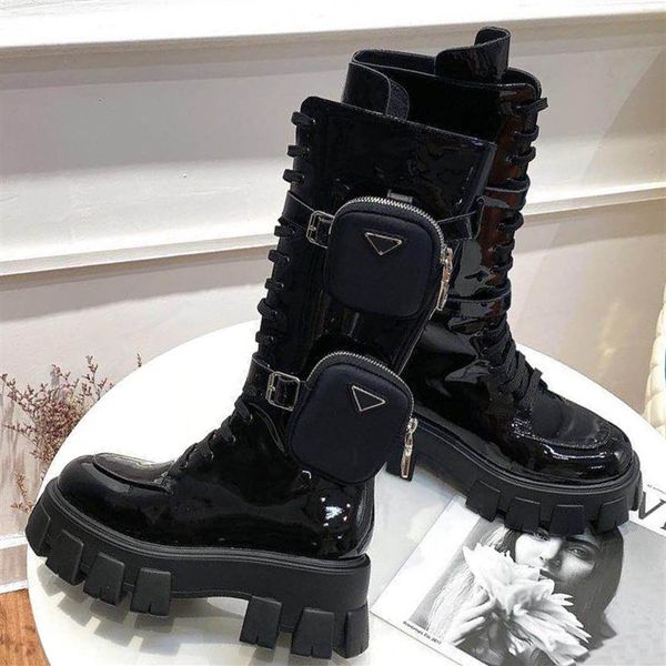 

monolith 2021 leather boots rois booties removable nylon pouch grils thick sole derby zipper mini bag knee high boot gear chunky269r, Black