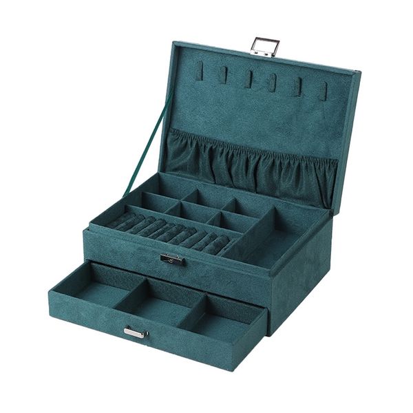 

fashion style flannel double layer jewelry holder with large capacity velvet jewelry box 220819, Black;white
