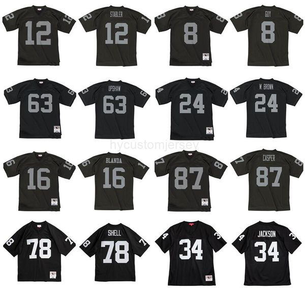 

football jersey stitched 12 ken stabler 78 shell 63 upshaw 24 brown 8 guy 87 casper 16 blanda 34 jackson 1976-2002 mitchell & ness retro rug, Black