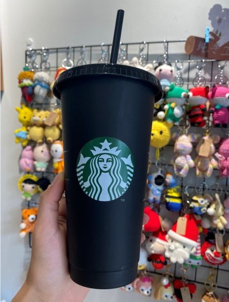 

starbucks mermaid goddess 24oz/710ml plastic mug tumbler reusable black drinking flat bottom pillar shape lid straw cups