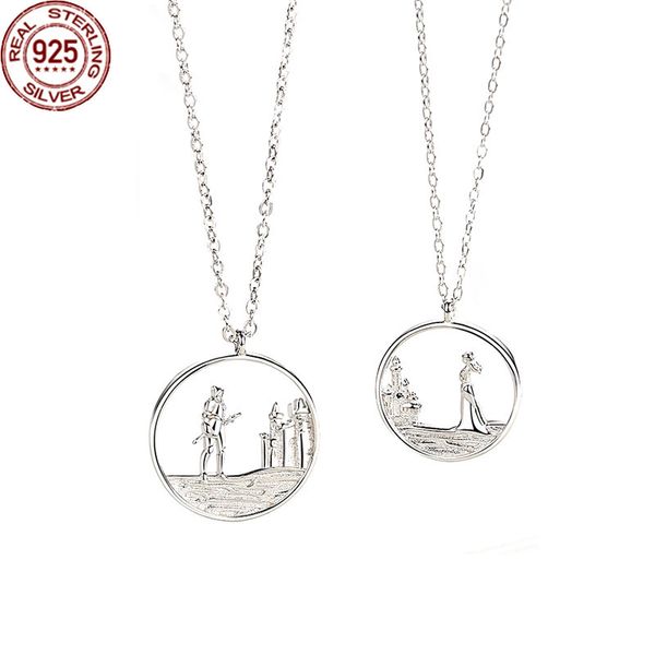 

new princess and knight couple necklace strands women's pure silver a pair of korean simple clavicle chain valentine's day gift fe, Black