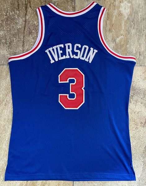 

basketball dense stitched jersey allen iverson mitchell and ness 1996-97 blue mesh classic retro jerseys men s-2xl, Black