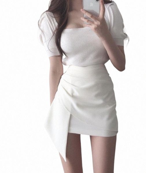 

skirts korean chic slim and square knit t1fm#, Black