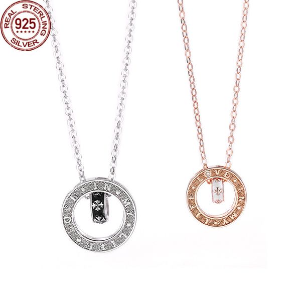 

double ring couple necklace strands a pair of sterling silver korean ins geometric letter pendant for students on valentine's day fine, Black