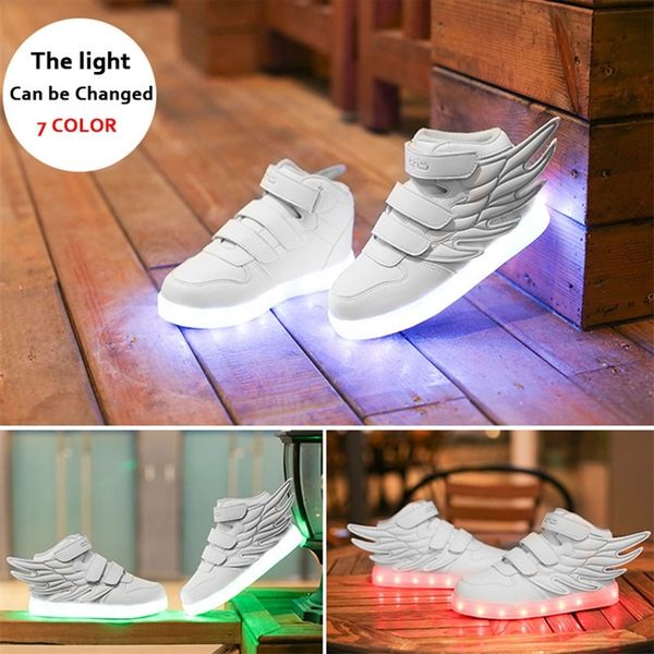

size 25-37 children glowing sneakers kid luminous sneakers for boys girls led sneakers with luminous sole lighted shoes 201203, Black