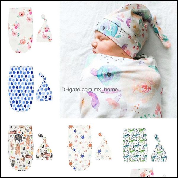 

slee bags newborn infant baby swaddle cartoon animals florals muslin blanket and hat soft sleep sack with 2pcs set mxhome drop mxhome dhdaq