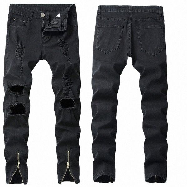 

men's jeans retro distressed ripped self-cultivation denim trousers spring and autumn style korean trend pants g3in#, Blue