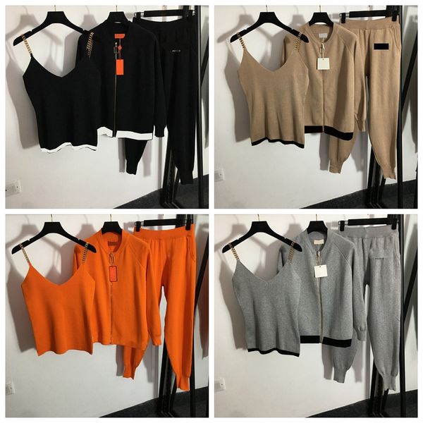 

womens knit sweaters pants tanks round neck sports knits set spring autumn casual knit sweater trousers