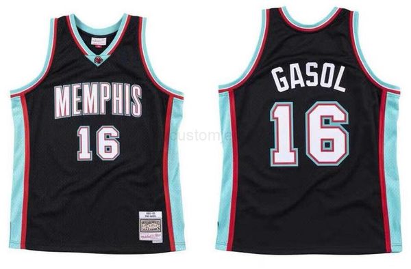 

pau gasol stitched basketball jersey s-6xl mitchell & ness 2001-02 mesh hardwoods classics retro version men women youth jerseys, Black