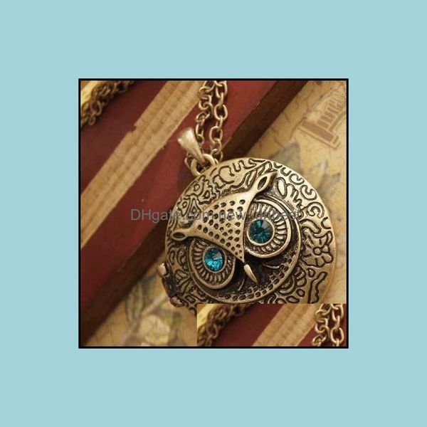 

pendant necklaces antique bronze blue eye owl locket retro long chains necklace drop delivery 2021 jewelry pendants newdhdhu4e, Silver
