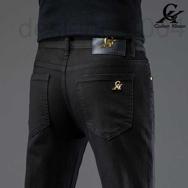 

men's jeans designer autumn and winter thick french brand men's jeans elastic slim straight business special wkqs, Blue