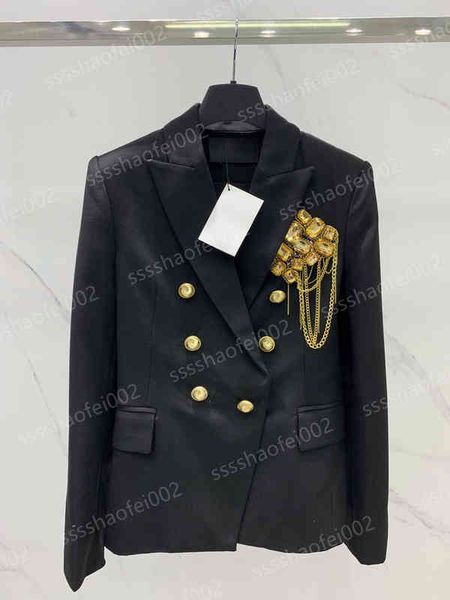 

designer womens blazer jackets brand bm 2022aw collection waistband in classic wool grain fabric jacket metal decoration women clothing app, Black;brown