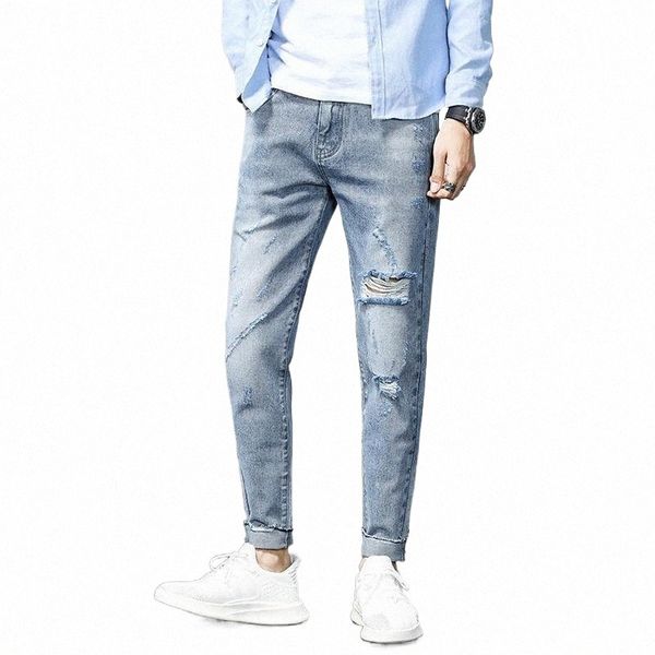 

men's jeans spring men fashion washed casual torn holes denim pants man streetwear hip hop loose cowboy trousers male clothes1 n2s6#, Blue