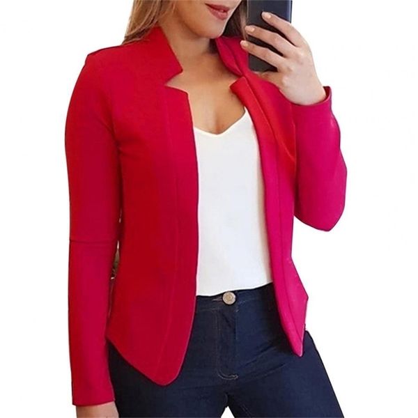 

women blazer jacket spring autumn all match solid color polyester business office lady coat suit 220819, Black;brown