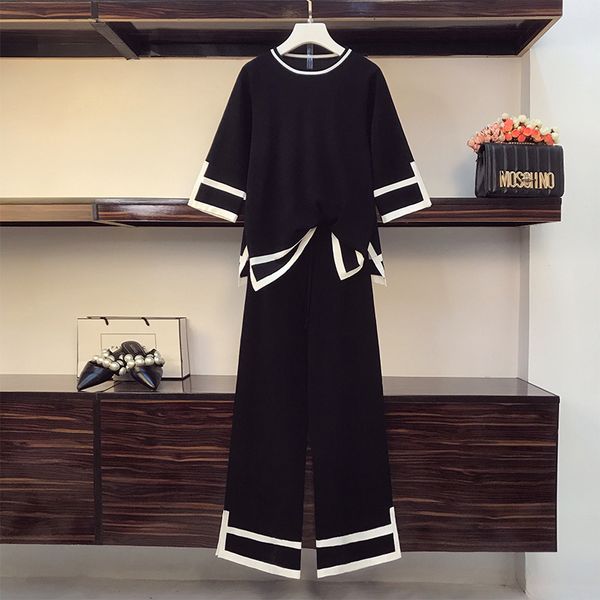 

arrival autumn winter knitted two piece set casual women's pullovers and wideleg pants suits hit color 220819, White