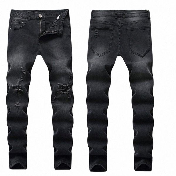 

men's jeans blue washed korean slim feet pants stretch all-match denim trend 48fw#