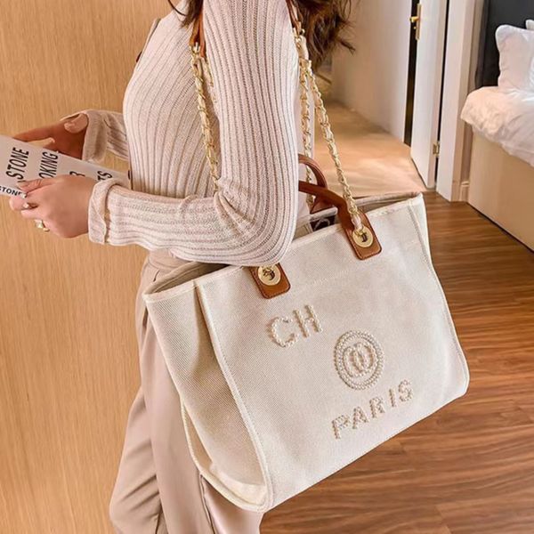 

classic designers luxury women's handbags beach bags brand ch pearl tote canvas evening bag ladies girl backpack female portable large