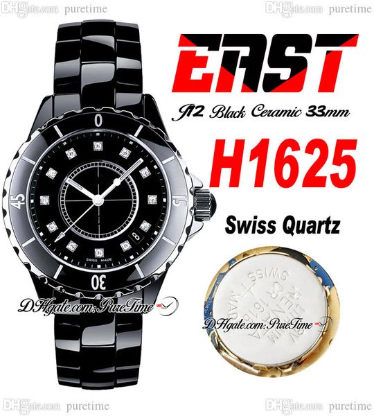 

east j13 33mm h1625 swiss quartz ladies watch korea ceramic black dial diamonds markers ceramics bracelet super edition womens watches puret, Slivery;brown