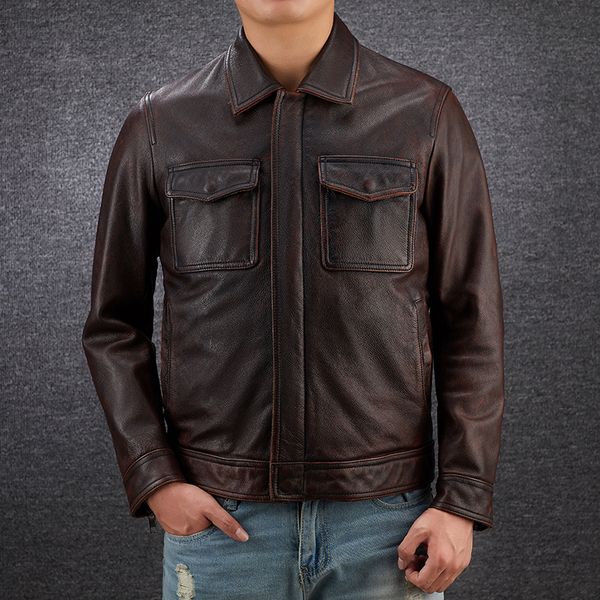 

yrwholesales cowhide jacketmen genuine leather coatvintage casual leather outwearclassic leather clothing 220819, Black;brown