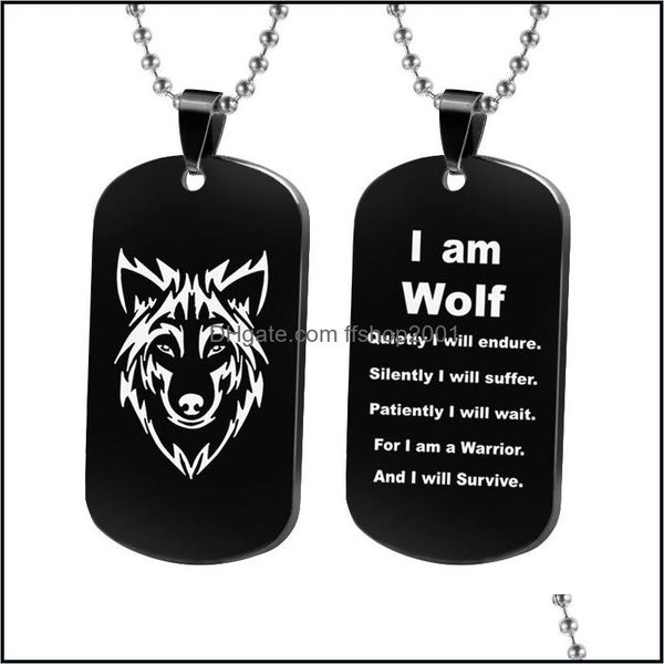 

pendant necklaces jewelry stainless steel wolf head mens necklace double-sided lettering military dog drop delivery 2021 pe ffshop2001 dhztg, Silver