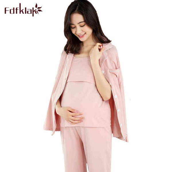 

fdfklak pregnancy clothing long sleeve pajamas for pregnant women 3 stks cotton maternity pijama nursing pajamas set j220813, White