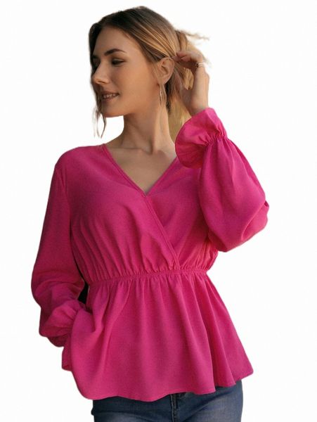 

women's blouses frenchy surplice neck flounce sleeve peplum blouse i1bm#, White
