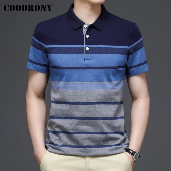 

coodrony brand spring summer fashion stripe short sleeve polo-shirt men 100% cotton business casual cool c5185s 220317, White;black