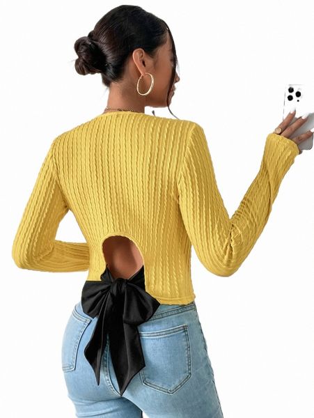 

cable textured tie back tee q5oa#, White