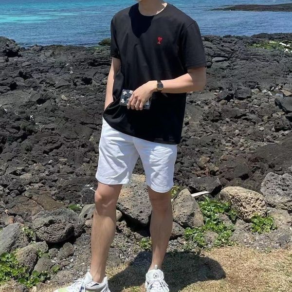 

cotton short sleeved hearts a embroidered t-shirt men and women couples 2022 summer new half sleeved loose ins short sleeved, White;black