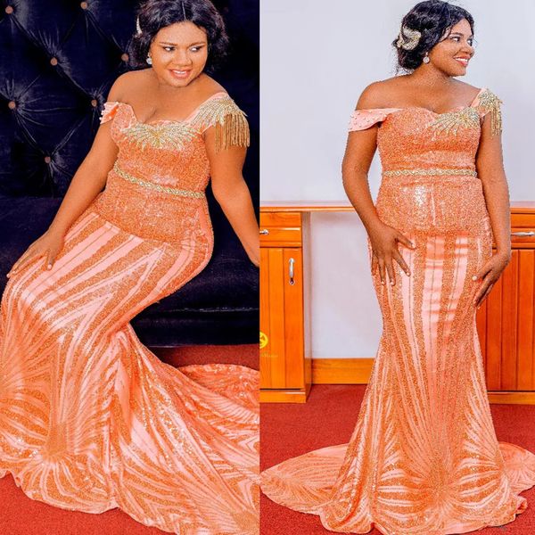 

2022 plus size arabic aso ebi orange mermaid luxurious prom dresses beaded crystals evening formal party second reception birthday engagemen, Black