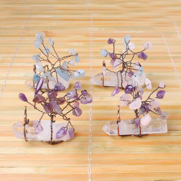 

natural wedding jewelry white crystal tree of life automoblie decor car rearview mirror ornaments creative chips stone decoration bo965, Slivery;golden