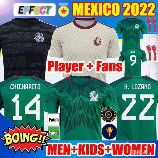 

player fans version 2021 2022 2023 mexico soccer jersey breathable home green national copa america 22 23 chicharito lozano vela raul men ki, Black;yellow