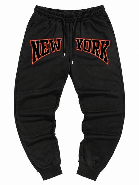 

men letter graphic drawstring waist sweatpants a8vg#, Black