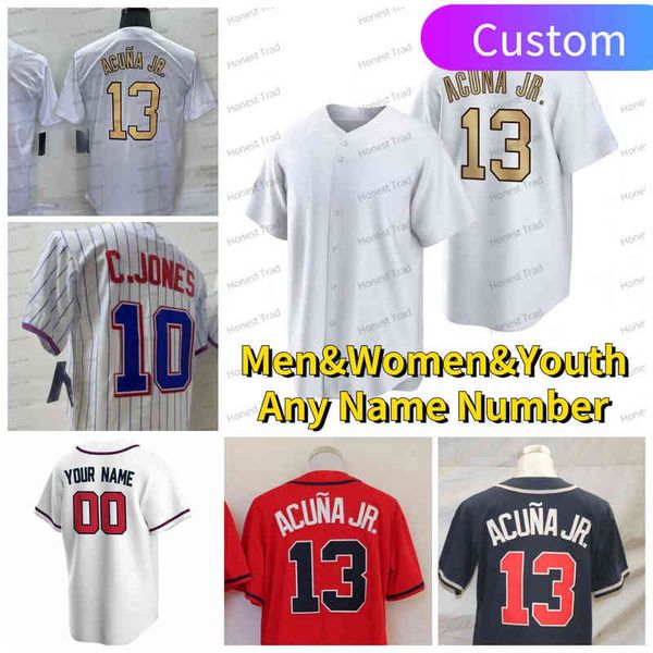 

custom baseball jersey ronald acuna jr. dansby swanson travis arnaud austin riley chipper jones dansby swanson olson hank aaron ozzie albies, Black