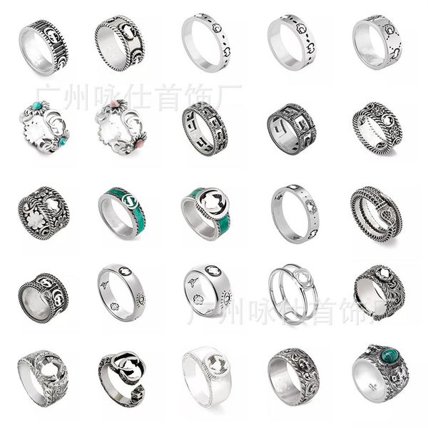 

ancient famous skeleton elf sterling silver used silver ring 925 double g men's and women's266s, Golden;silver