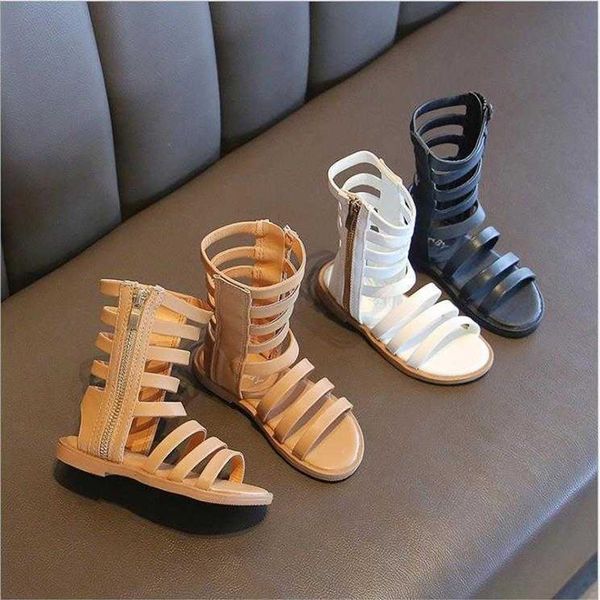 

roman sandals summer kids girl hollow open toe models high help sandals non-slip children shoes 3 colors2375, Black;red
