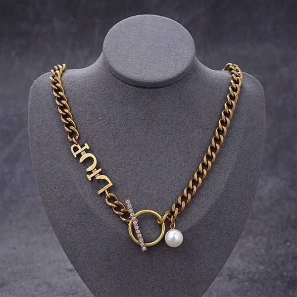 

luxury designer jewelry women necklaces gold necklace with pearl letter stamps brass material hip hop fashion jewelry239t, Silver
