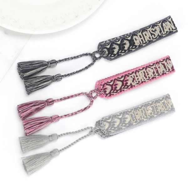 

brand fashion bracelets woven friendship for womens handmade braided luxury bracelet designers with tassel print embroidery mens jewelry ban, Golden;silver