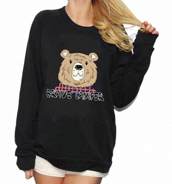 

women's hoodies & sweatshirts brave camper women sweatshirt fashion cool bear graphic sweats harajuku style pullover casual 90s aesthet, Black