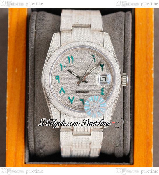 

rf 36 126234 miyota automatic mens ladies watch paved diamond blue arabic script dial fully iced out diamonds 904l oystersteel bracelet pure, Slivery;brown