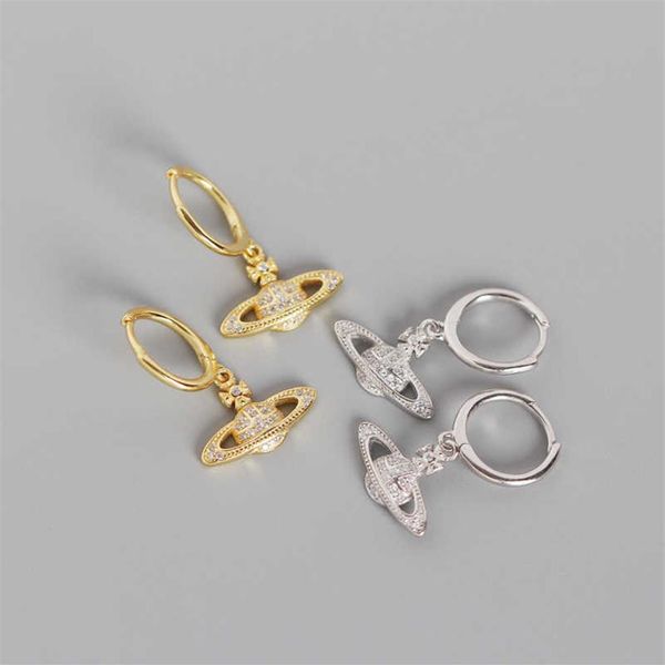 

0138 light luxury planet silver ear buckle s925 sterling silver nis saturn inlaid versatile earrings267m, Golden