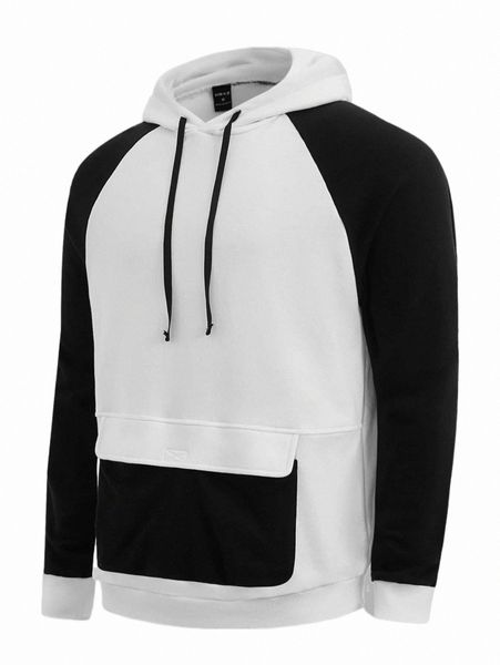 

x afraeli men two tone flap detail drawstring hoodie t8uk#, Black