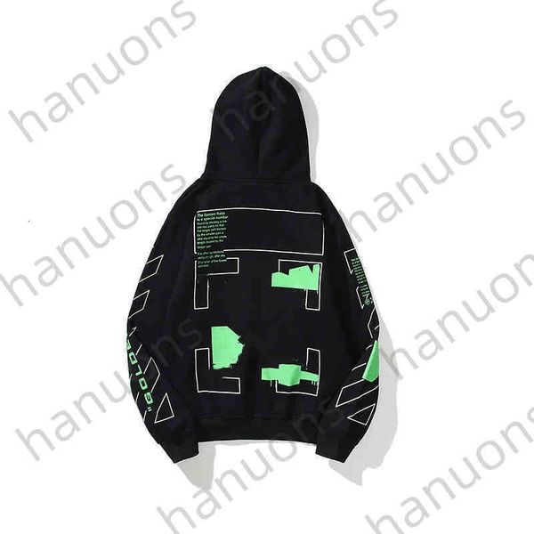 

men's hoodies off sweatshirts fluorescent green line arrow letter sweater jacket american geometric plush coat for men tracksuits brand, Black
