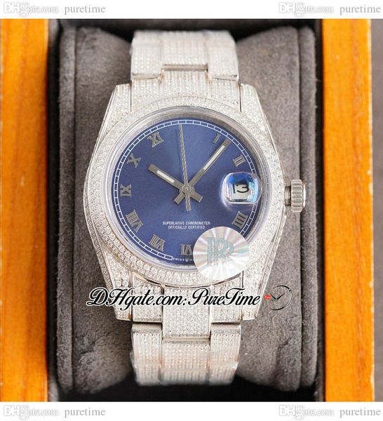 

rf 36 126234 miyota automatic mens ladies watch paved diamond blue roman dial fully iced out diamonds 904l oystersteel bracelet womens watch, Slivery;brown