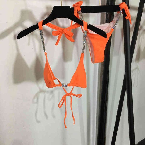 

2022 early spring new bikini set color diamond inlaid suspender underwear - triangle thong, White