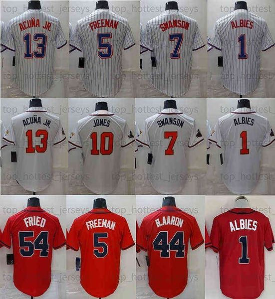 

ozzie albies dansby swanson baseball red jersey ronald 13 acuna jr max fried austin riley freddie an hank aaron new gold men's shirts u, Black