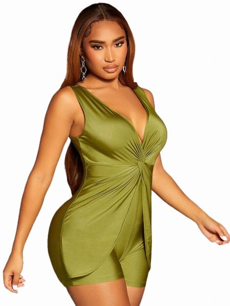 

sxy twist front unitard romper n5up#, Black;white